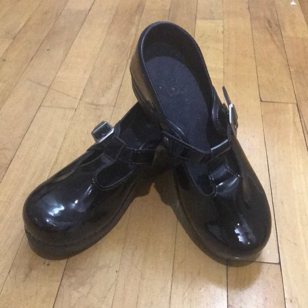 Patten leather Mary Jane clogs